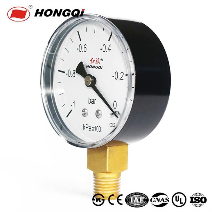 Black Steel Case Brass Connection Bottom Thread Type Pressure Gauge
