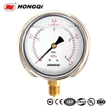 Hongqi 40 mm 2-tolline sihverplaadi suurus, vedelikuga täidetud 304 roostevabast terasest ümbris, 0-0.4 mpa/4 baari tagakinnitus